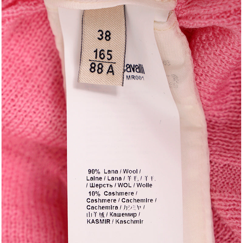 38 NEW $675 ROBERTO CAVALLI Pink WOOL CASHMERE RC LOGO Knit Tunic SWEATER TOP XS