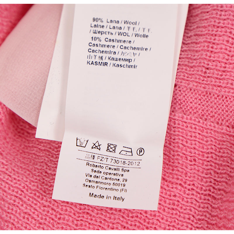 38 NEW $675 ROBERTO CAVALLI Pink WOOL CASHMERE RC LOGO Knit Tunic SWEATER TOP XS