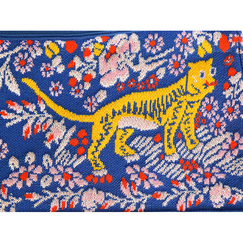 sz 40 NEW $950 ROBERTO CAVALLI Blue TIGER FLORAL JACQUARD Pleated Summer SKIRT