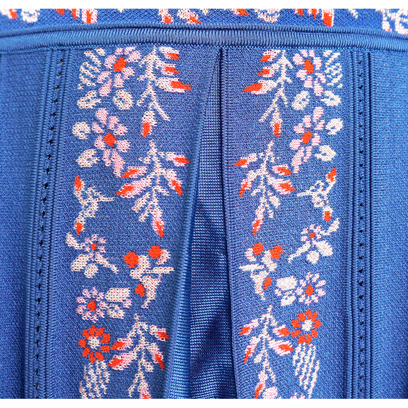 sz 40 NEW $950 ROBERTO CAVALLI Blue TIGER FLORAL JACQUARD Pleated Summer SKIRT