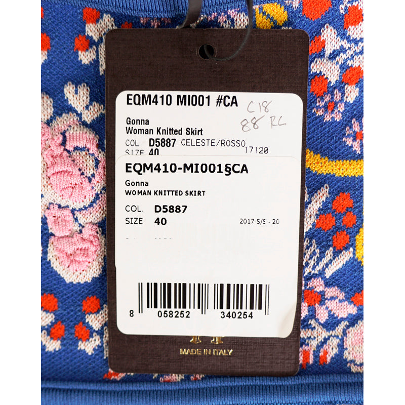 sz 40 NEW $950 ROBERTO CAVALLI Blue TIGER FLORAL JACQUARD Pleated Summer SKIRT
