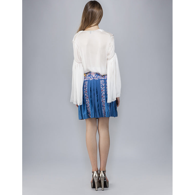 sz 40 NEW $950 ROBERTO CAVALLI Blue TIGER FLORAL JACQUARD Pleated Summer SKIRT