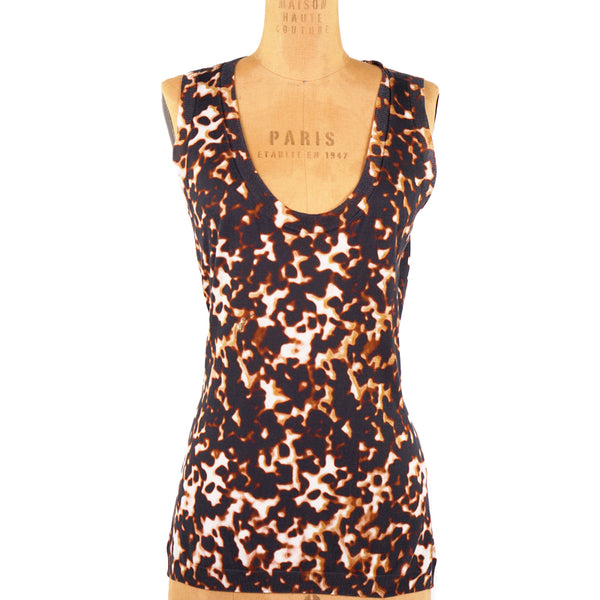 46 NEW $715 ROBERTO CAVALLI Modern Leopard Print COTTON SILK Sleeveless Knit TOP