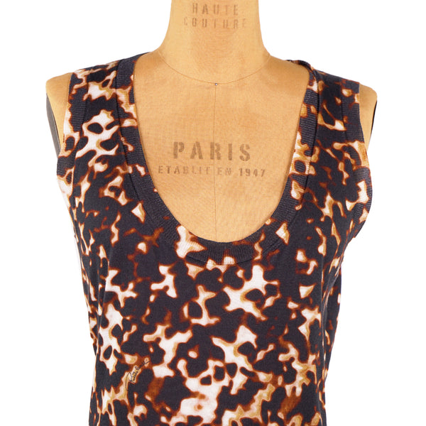 46 NEW $715 ROBERTO CAVALLI Modern Leopard Print COTTON SILK Sleeveless Knit TOP