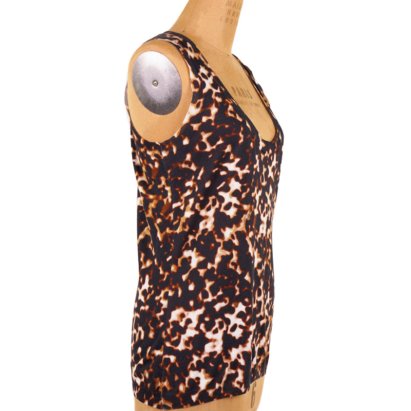 46 NEW $715 ROBERTO CAVALLI Modern Leopard Print COTTON SILK Sleeveless Knit TOP