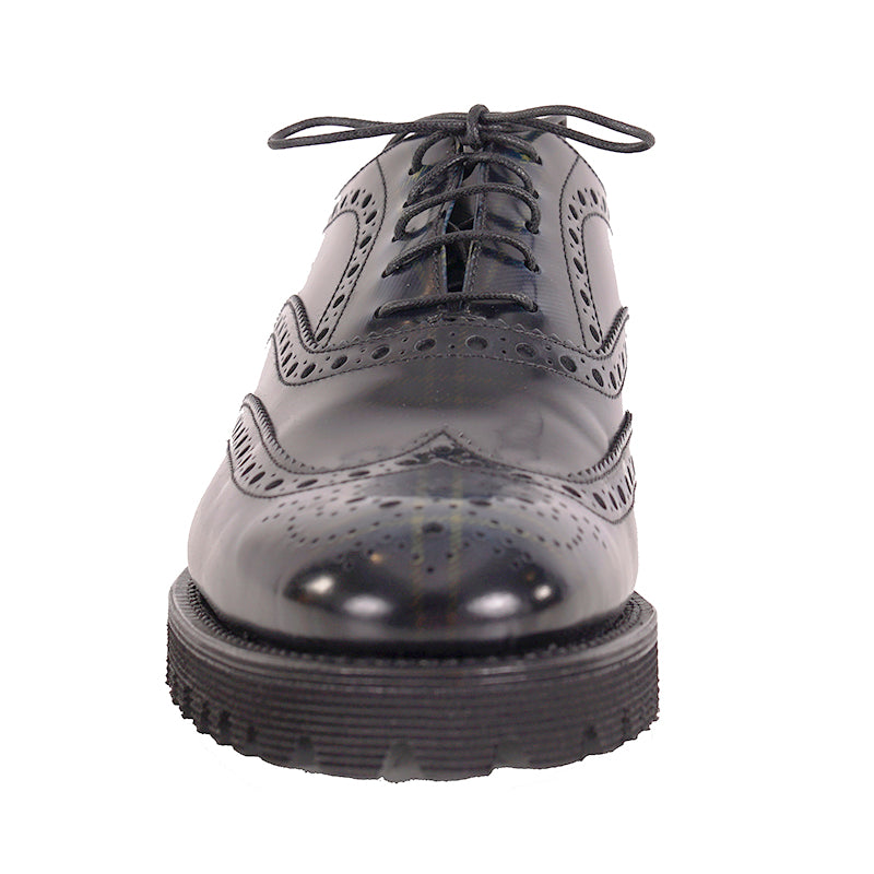 37.5 NEW $925 CHURCH'S Woman's Black Blue POLISHED TARTAN PLAID Leather OXFORDS