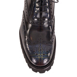 37.5 NEW $925 CHURCH'S Woman's Black Blue POLISHED TARTAN PLAID Leather OXFORDS