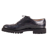 37.5 NEW $925 CHURCH'S Woman's Black Blue POLISHED TARTAN PLAID Leather OXFORDS