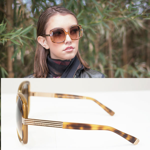 VINTAGE BOTTEGA VENETA Havana Brown Fx Tortoise Metal Trim SUNGLASSES BV182