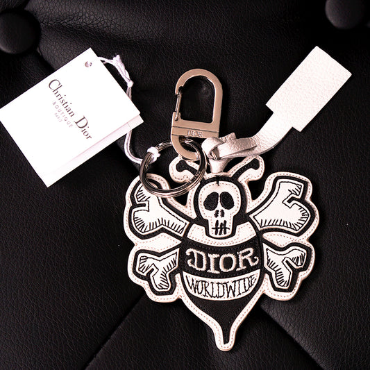 NEW $470 CHRISTIAN DIOR Shawn Stüssy Collab White/Black BEE Stussy KEY RING NWT