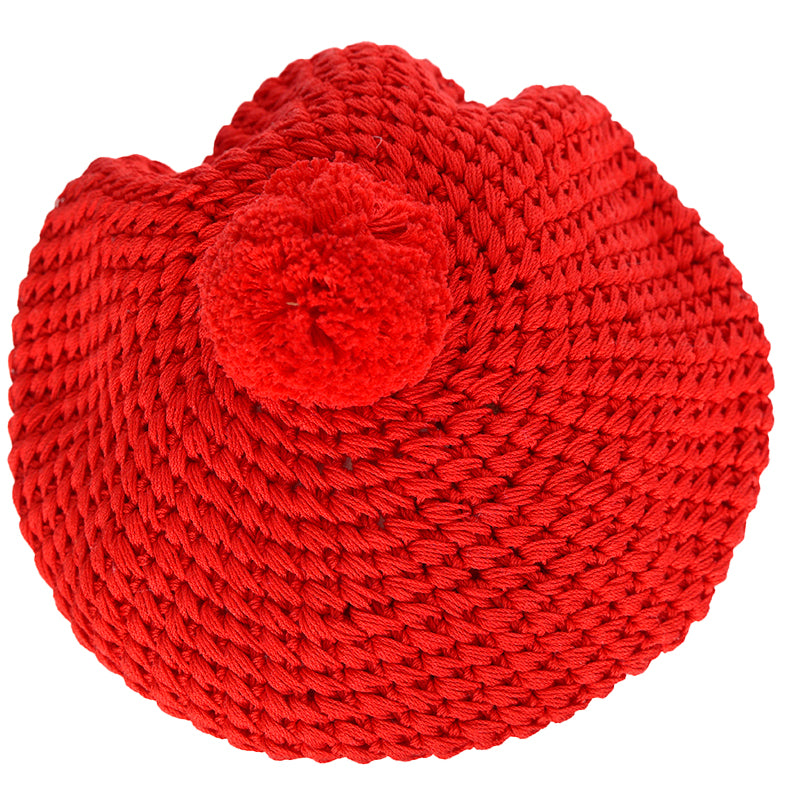 sz S NEW $495 GUCCI Runway Cherry Red Crochet Cotton Knit POM POM BERET Cute HAT