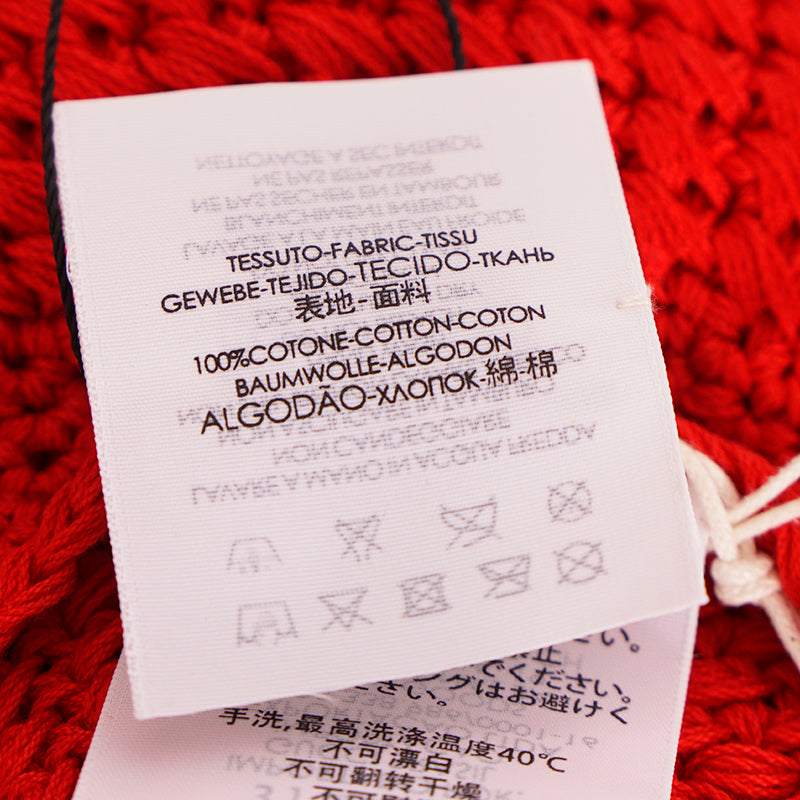 sz S NEW $495 GUCCI Runway Cherry Red Crochet Cotton Knit POM POM BERET Cute HAT