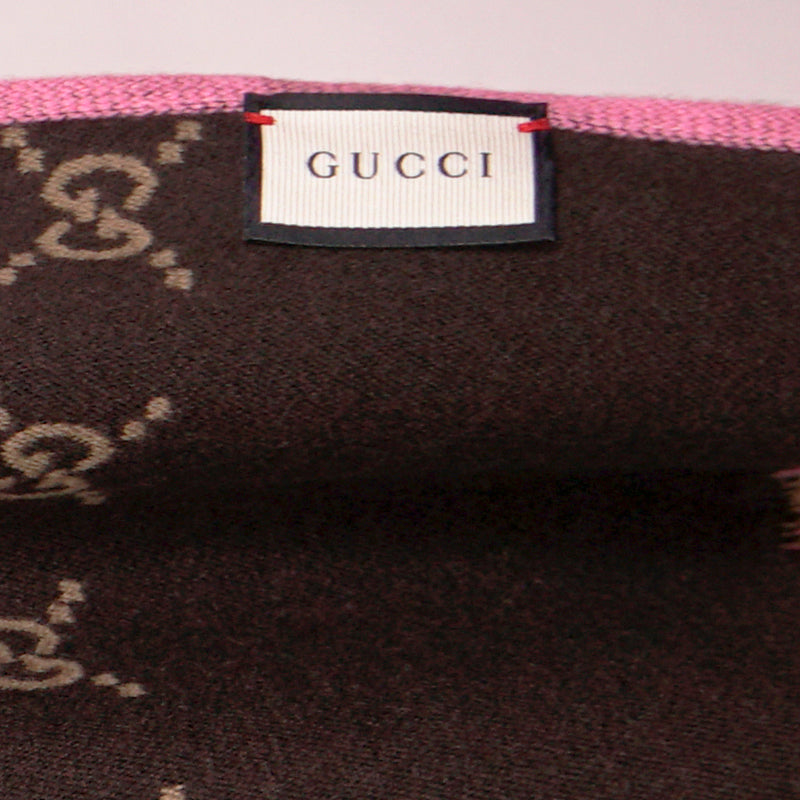 NEW $490 GUCCI Reversible Pink & LOGO GG Wool Silk Long Fall-Winter 70" SCARF