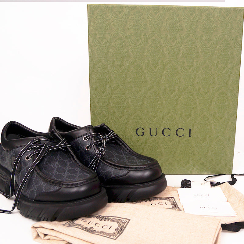 12G 12.5 US NEW $1600 GUCCI Men's Black GG SUPREME GG Hiking MAXI BOOTS SHOES