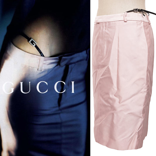 40 VINTAGE GUCCI by TOM FORD RUNWAY Spring 1998 G-Leather Embellished Pink SKIRT