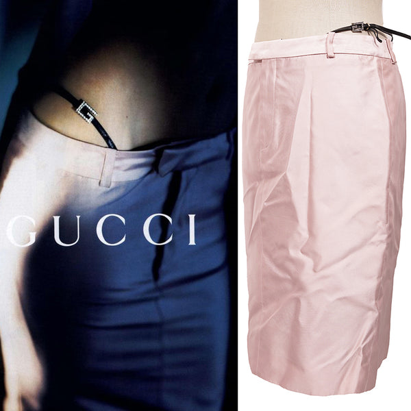 40 VINTAGE GUCCI by TOM FORD RUNWAY Spring 1998 G-Leather Embellished Pink SKIRT