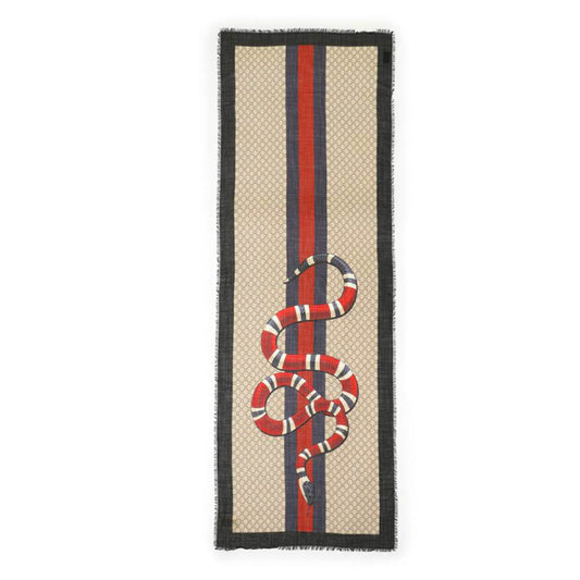 NEW $895 GUCCI GG Logo Web & Kingsnake SNAKE Wispy Woven WOOL SCARF 70 x 200