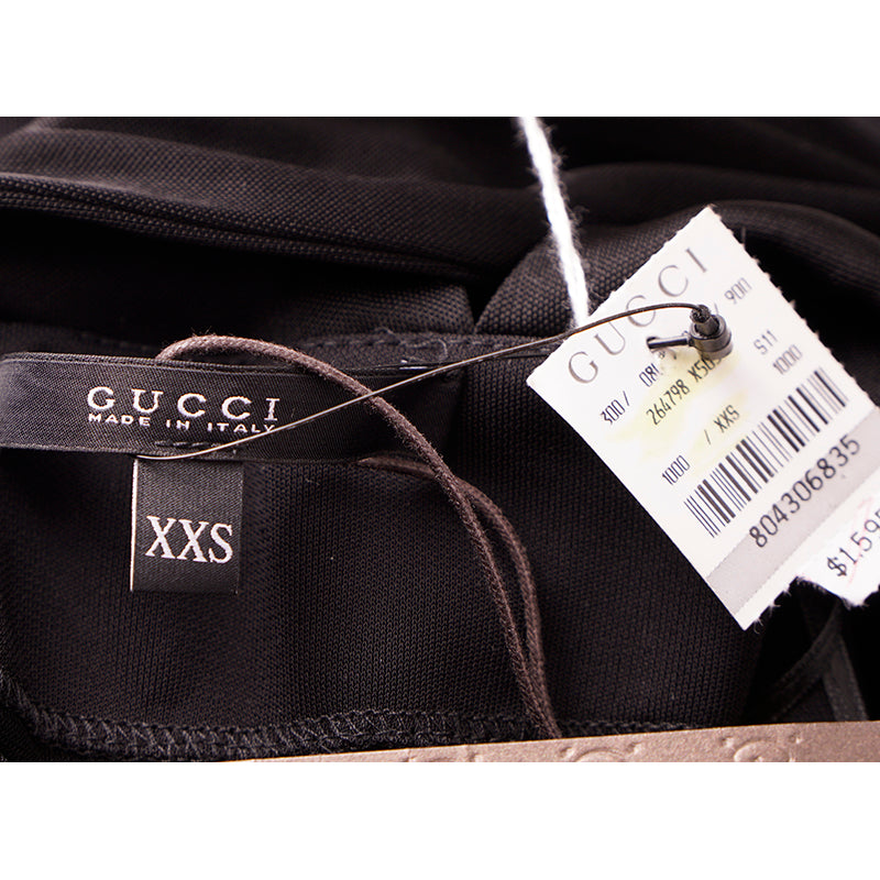 XXS NEW $1595 GUCCI Black DRAPE OPEN BACK Sleeveless CORD BAMBOO BELT DRESS LBD