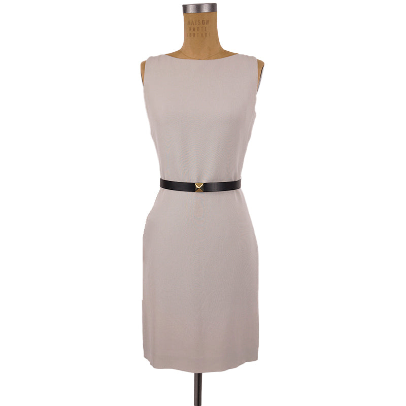sz 44 NEW $1,750 GUCCI Gray Silk Crepe SHEATH DRESS w/ Gold STUD LEATHER BELT 8