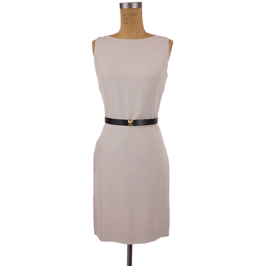 sz 44 NEW $1,750 GUCCI Gray Silk Crepe SHEATH DRESS w/ Gold STUD LEATHER BELT 8