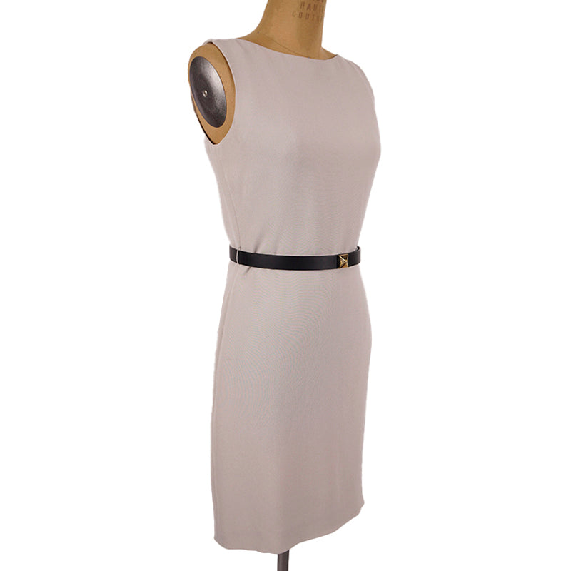 sz 44 NEW $1,750 GUCCI Gray Silk Crepe SHEATH DRESS w/ Gold STUD LEATHER BELT 8