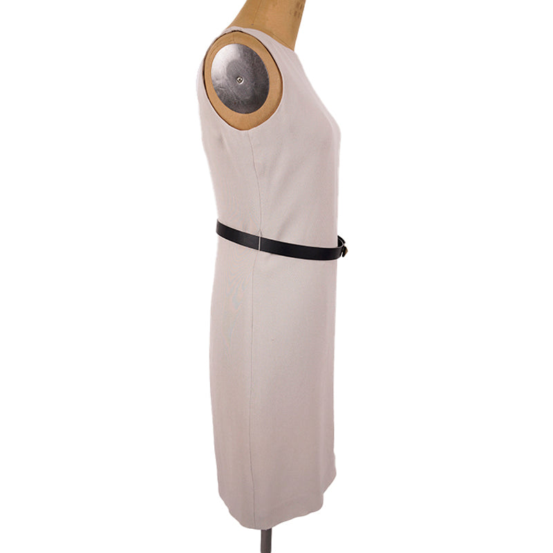 sz 44 NEW $1,750 GUCCI Gray Silk Crepe SHEATH DRESS w/ Gold STUD LEATHER BELT 8