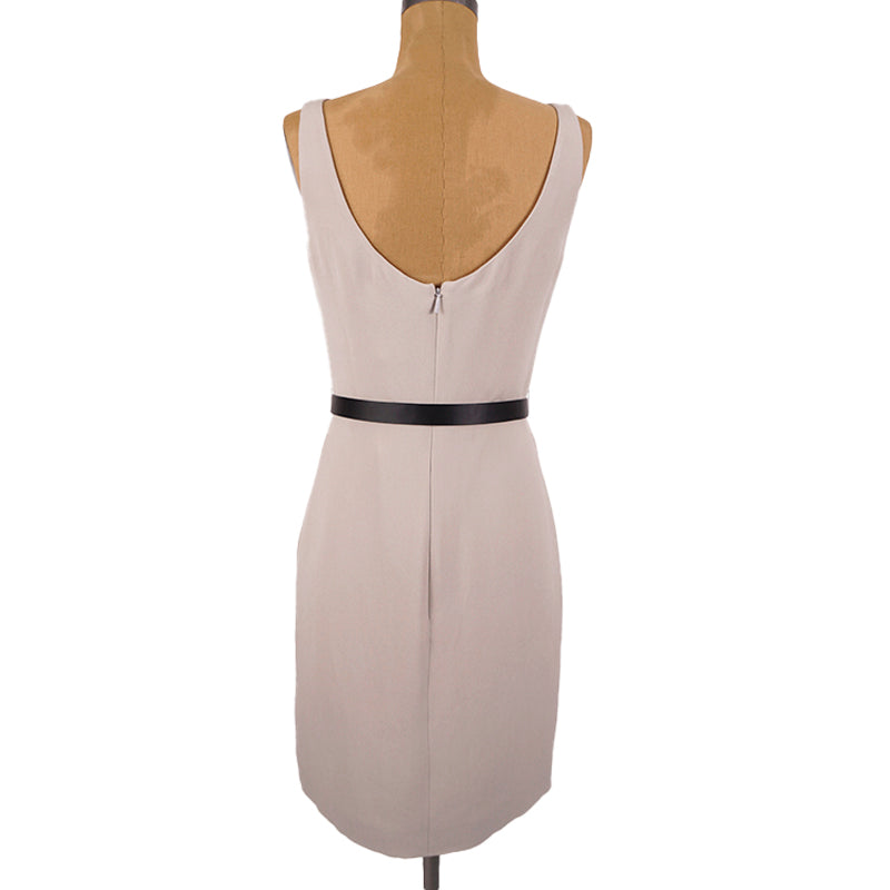 sz 44 NEW $1,750 GUCCI Gray Silk Crepe SHEATH DRESS w/ Gold STUD LEATHER BELT 8