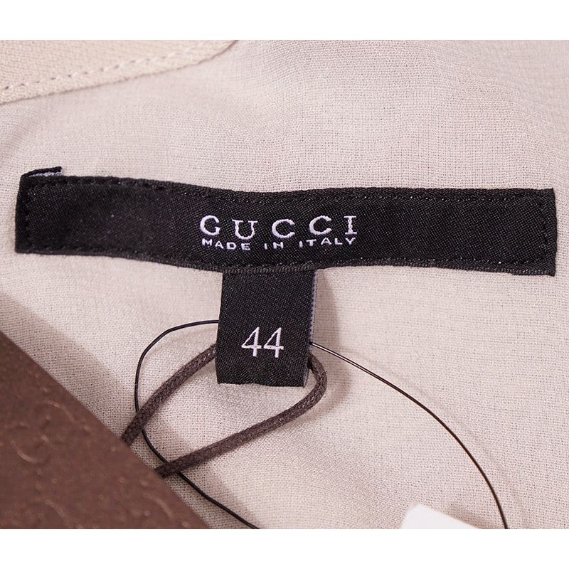 sz 44 NEW $1,750 GUCCI Gray Silk Crepe SHEATH DRESS w/ Gold STUD LEATHER BELT 8