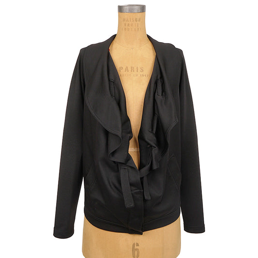 sz M VINTAGE GUCCI TOM FORD Black Cotton Jersey Ruffle Front SPORTY JACKET Y2K