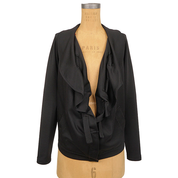 sz M VINTAGE GUCCI TOM FORD Black Cotton Jersey Ruffle Front SPORTY JACKET Y2K