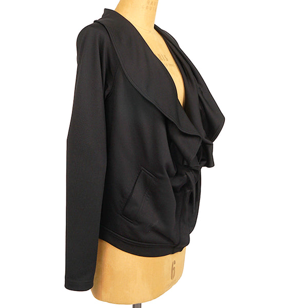sz M VINTAGE GUCCI TOM FORD Black Cotton Jersey Ruffle Front SPORTY JACKET Y2K