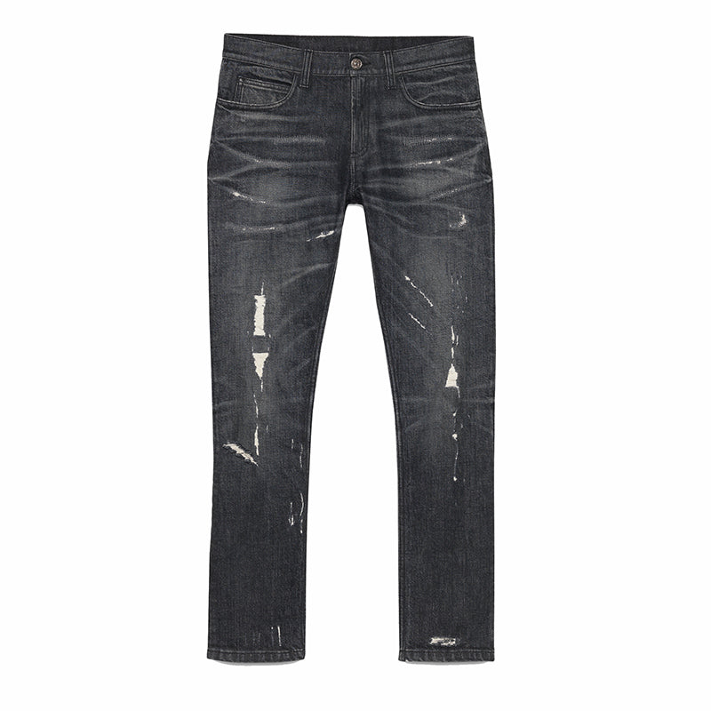 sz 42 NEW $895 GUCCI RUNWAY Black STONE WASHED Stretch DISTRESSED Cropped JEANS