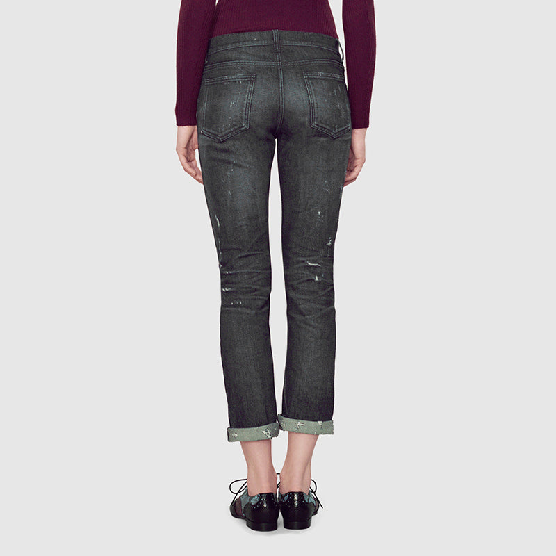 sz 42 NEW $895 GUCCI RUNWAY Black STONE WASHED Stretch DISTRESSED Cropped JEANS