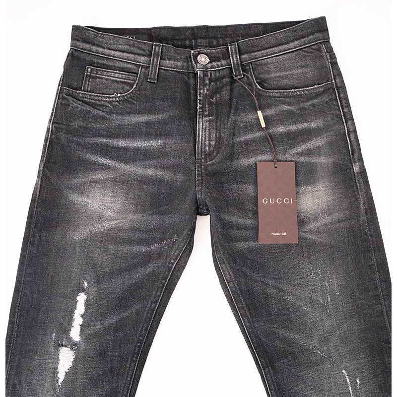 sz 42 NEW $895 GUCCI RUNWAY Black STONE WASHED Stretch DISTRESSED Cropped JEANS