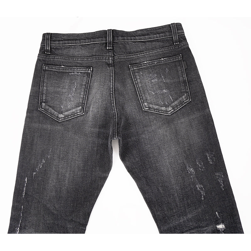sz 42 NEW $895 GUCCI RUNWAY Black STONE WASHED Stretch DISTRESSED Cropped JEANS