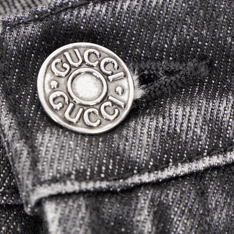 sz 42 NEW $895 GUCCI RUNWAY Black STONE WASHED Stretch DISTRESSED Cropped JEANS