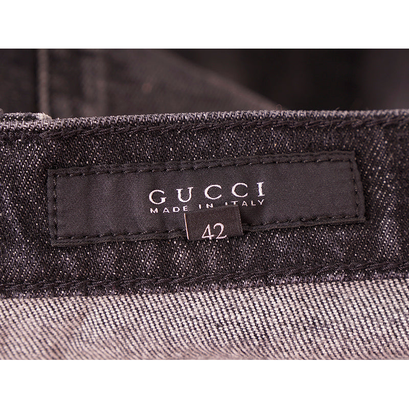 sz 42 NEW $895 GUCCI RUNWAY Black STONE WASHED Stretch DISTRESSED Cropped JEANS