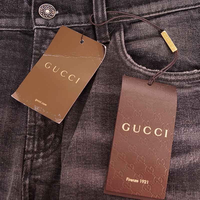 sz 42 NEW $895 GUCCI RUNWAY Black STONE WASHED Stretch DISTRESSED Cropped JEANS