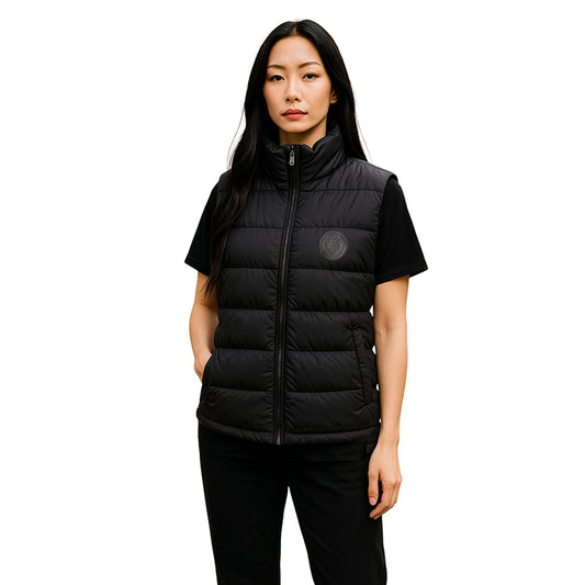 NEW $2,200 GUCCI Woman's Black Nylon Quilted DOWN FILLED Knight LOGO PUFFER VEST