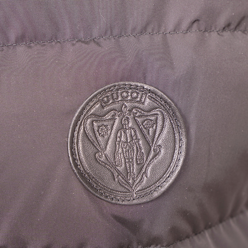 NEW $2,200 GUCCI Woman's Black Nylon Quilted DOWN FILLED Knight LOGO PUFFER VEST