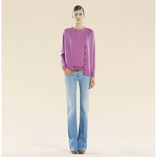 sz L NEW $895 GUCCI Pink 100% CASHMERE Wispy Spring CARDIGAN Sweater Knit Top