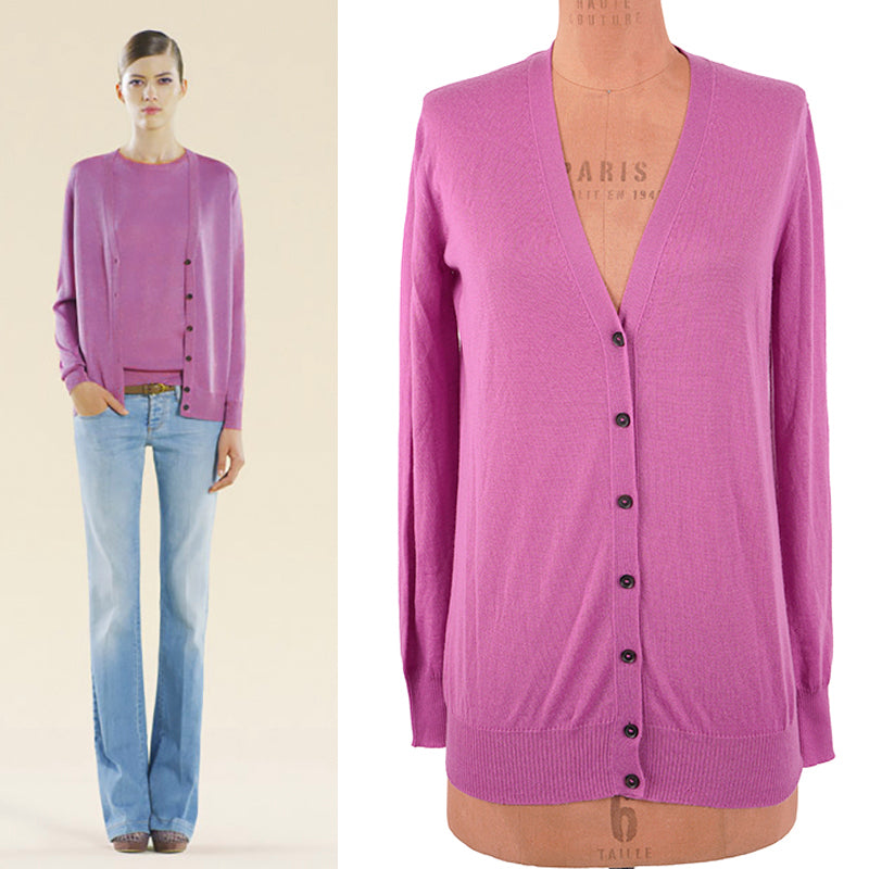 sz L NEW $895 GUCCI Pink 100% CASHMERE Wispy Spring CARDIGAN Sweater Knit Top