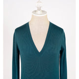 S NEW $895 GUCCI Teal 100% CASHMERE V-Neck GG LOGO COZY KNIT SWEATER TOP Vintage