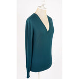 S NEW $895 GUCCI Teal 100% CASHMERE V-Neck GG LOGO COZY KNIT SWEATER TOP Vintage