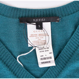 S NEW $895 GUCCI Teal 100% CASHMERE V-Neck GG LOGO COZY KNIT SWEATER TOP Vintage