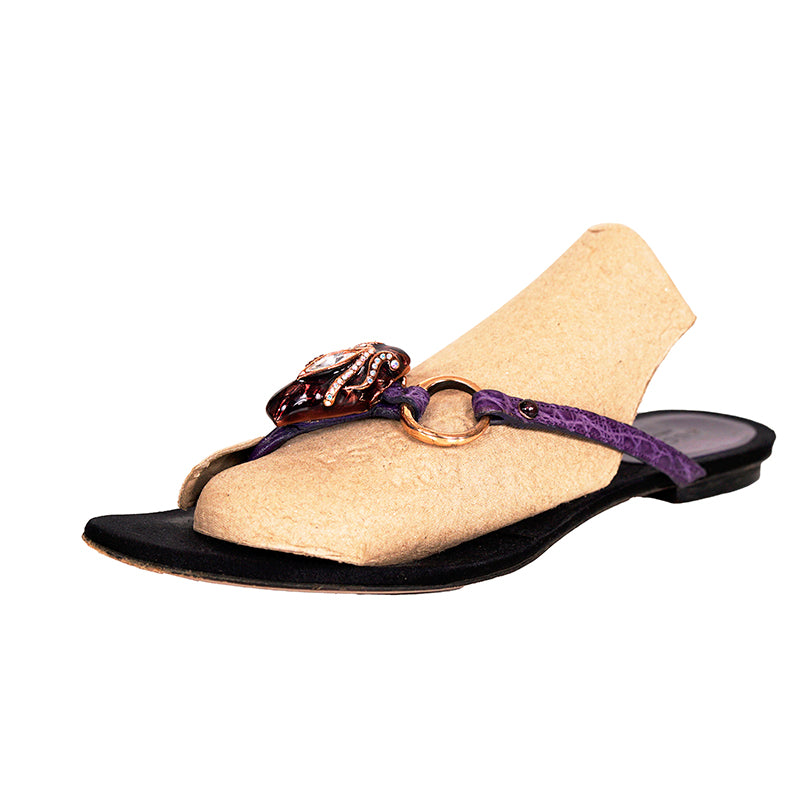 6.5 VINTAGE GUCCI TOM FORD Purple Crocodile Leather HORSEBIT SNAKE JEWEL SANDALS