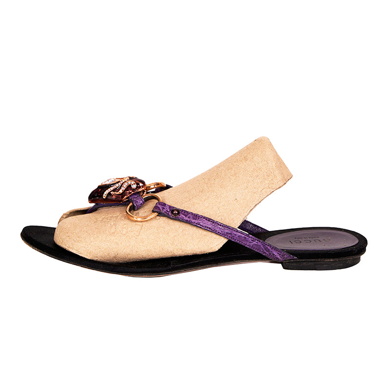 6.5 VINTAGE GUCCI TOM FORD Purple Crocodile Leather HORSEBIT SNAKE JEWEL SANDALS