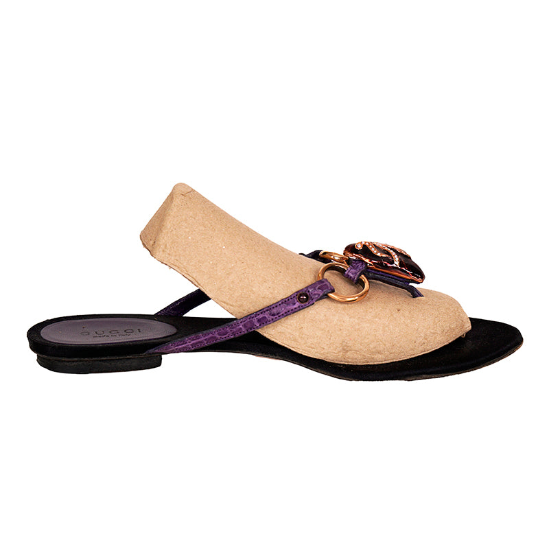 6.5 VINTAGE GUCCI TOM FORD Purple Crocodile Leather HORSEBIT SNAKE JEWEL SANDALS