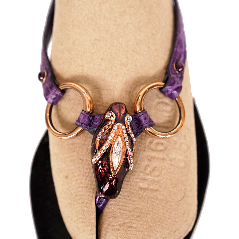 6.5 VINTAGE GUCCI TOM FORD Purple Crocodile Leather HORSEBIT SNAKE JEWEL SANDALS