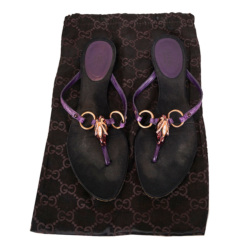 6.5 VINTAGE GUCCI TOM FORD Purple Crocodile Leather HORSEBIT SNAKE JEWEL SANDALS